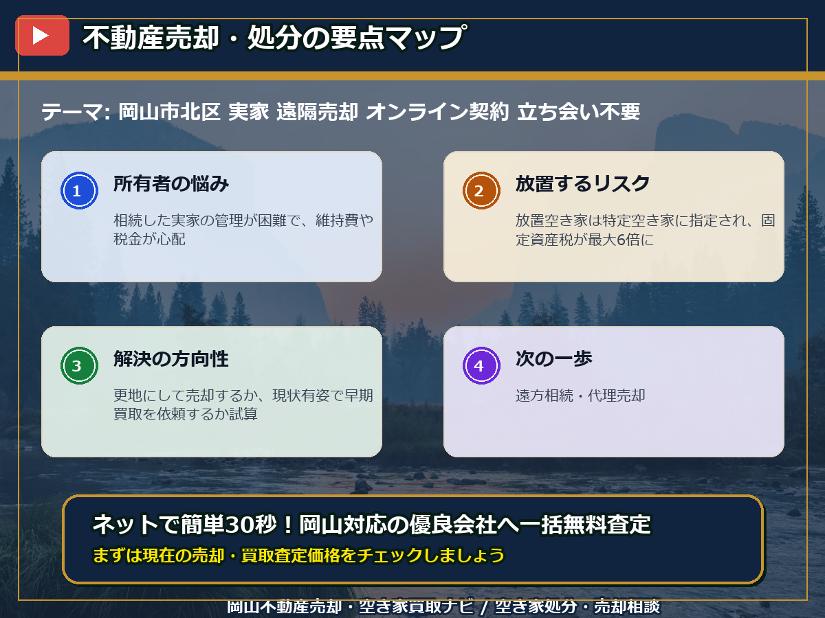 岡山市北区 実家 遠隔売却 オンライン契約 立ち会い不要 infographic