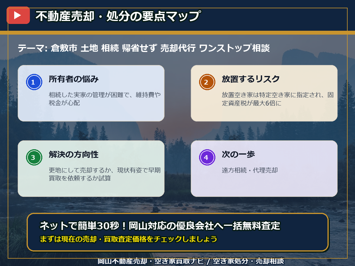 倉敷市 土地 相続 帰省せず 売却代行 ワンストップ相談 infographic