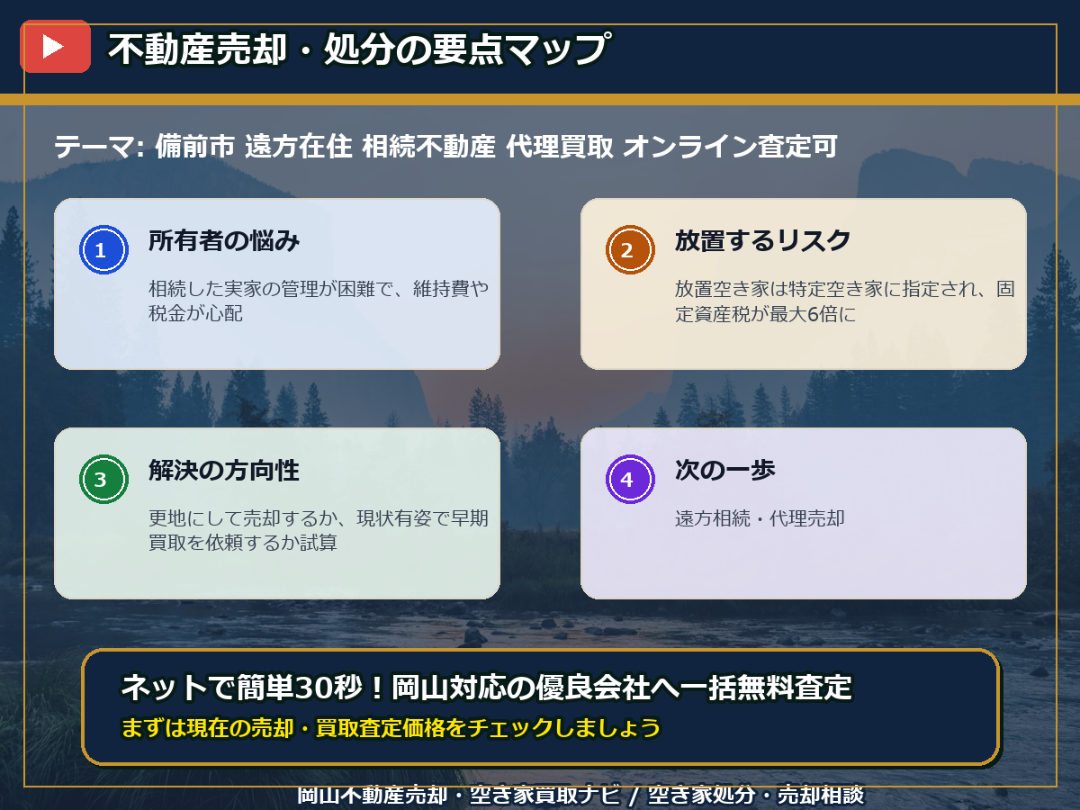 備前市 遠方在住 相続不動産 代理買取 オンライン査定可 infographic