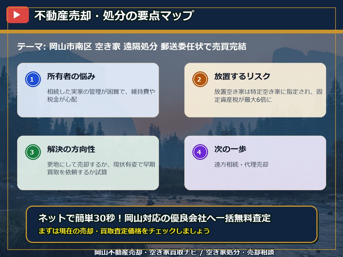 岡山市南区 空き家 遠隔処分 郵送委任状で売買完結 infographic