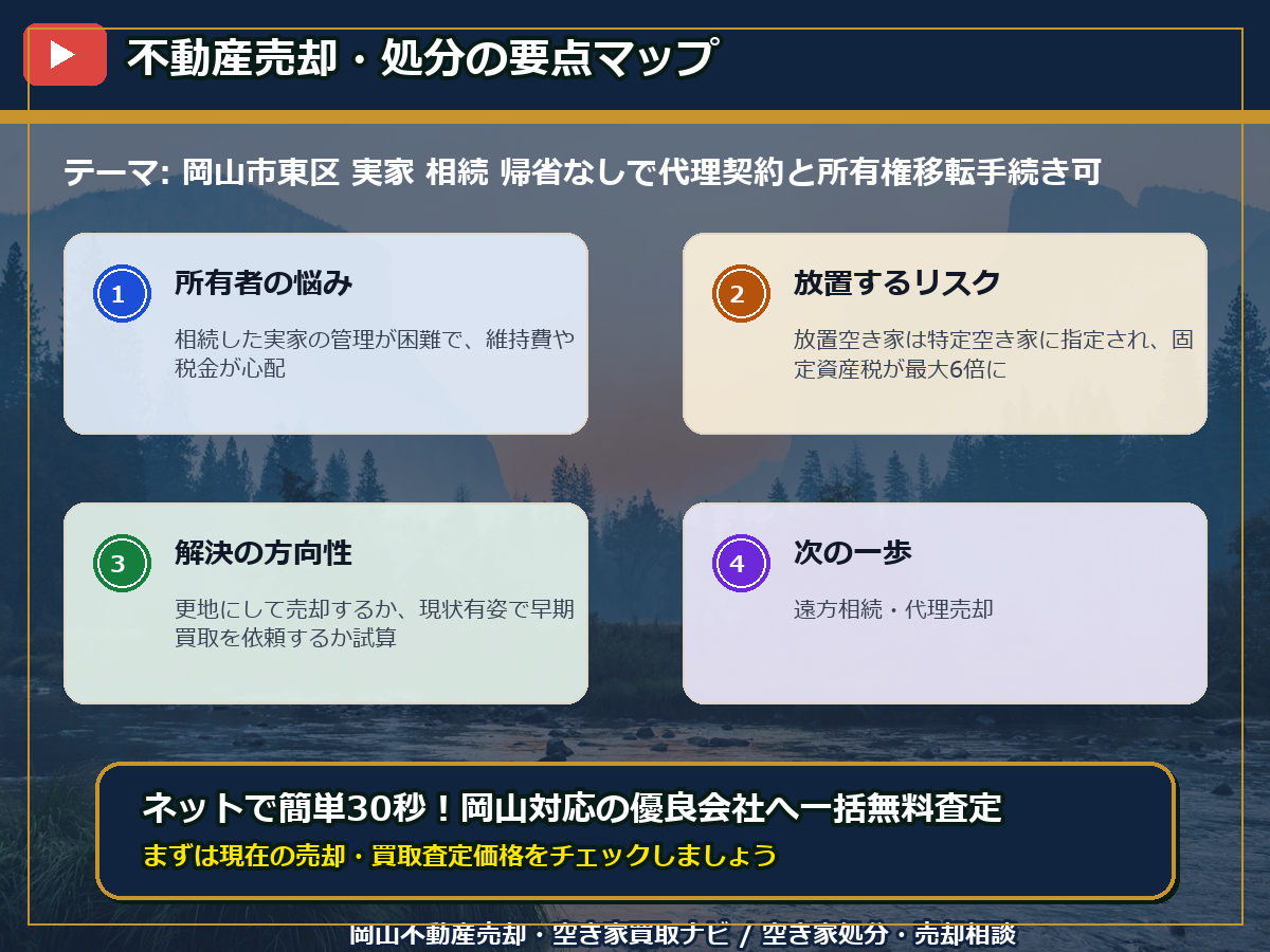 岡山市東区 実家 相続 帰省なしで代理契約と所有権移転手続き可 infographic