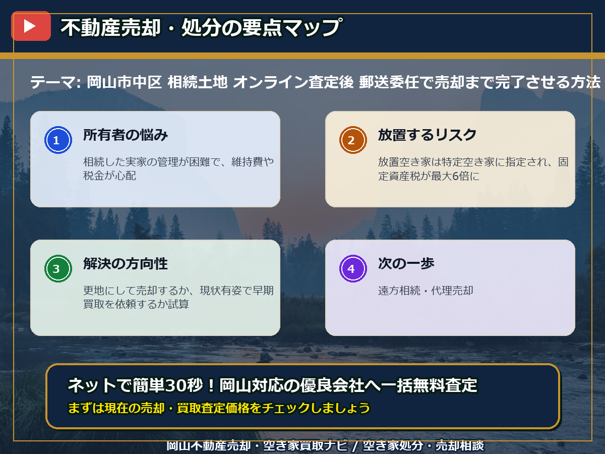 岡山市中区 相続土地 オンライン査定後 郵送委任で売却まで完了させる方法 infographic